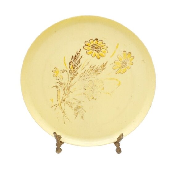 Vintage Taylor Smith Kid's Dish Set Yellow w/ Daisies Soft Plastic 1950s Soft - Picture 2 of 7